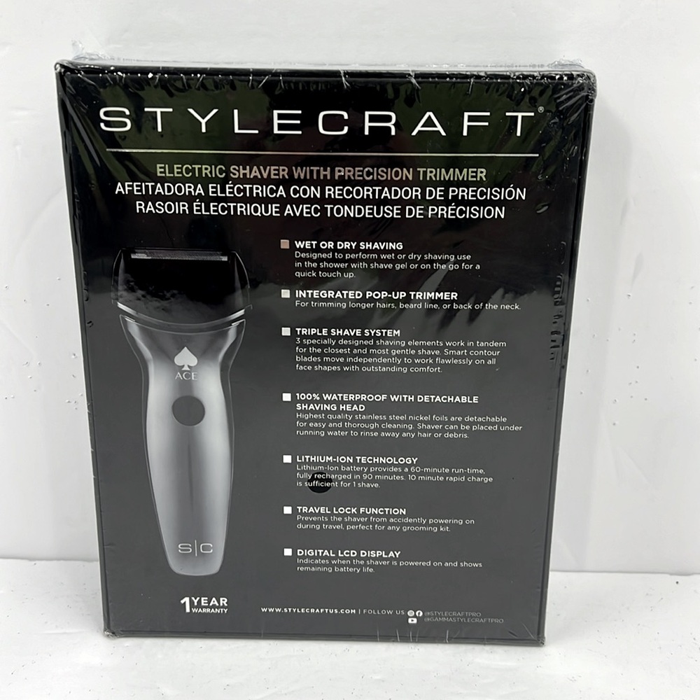 STYLE CRAFT ACE 2.0 WATERPROOF ELECTRIC SHAVER WITH PRECISION TRIMMER,WET OR DRY - Picture 3 of 6